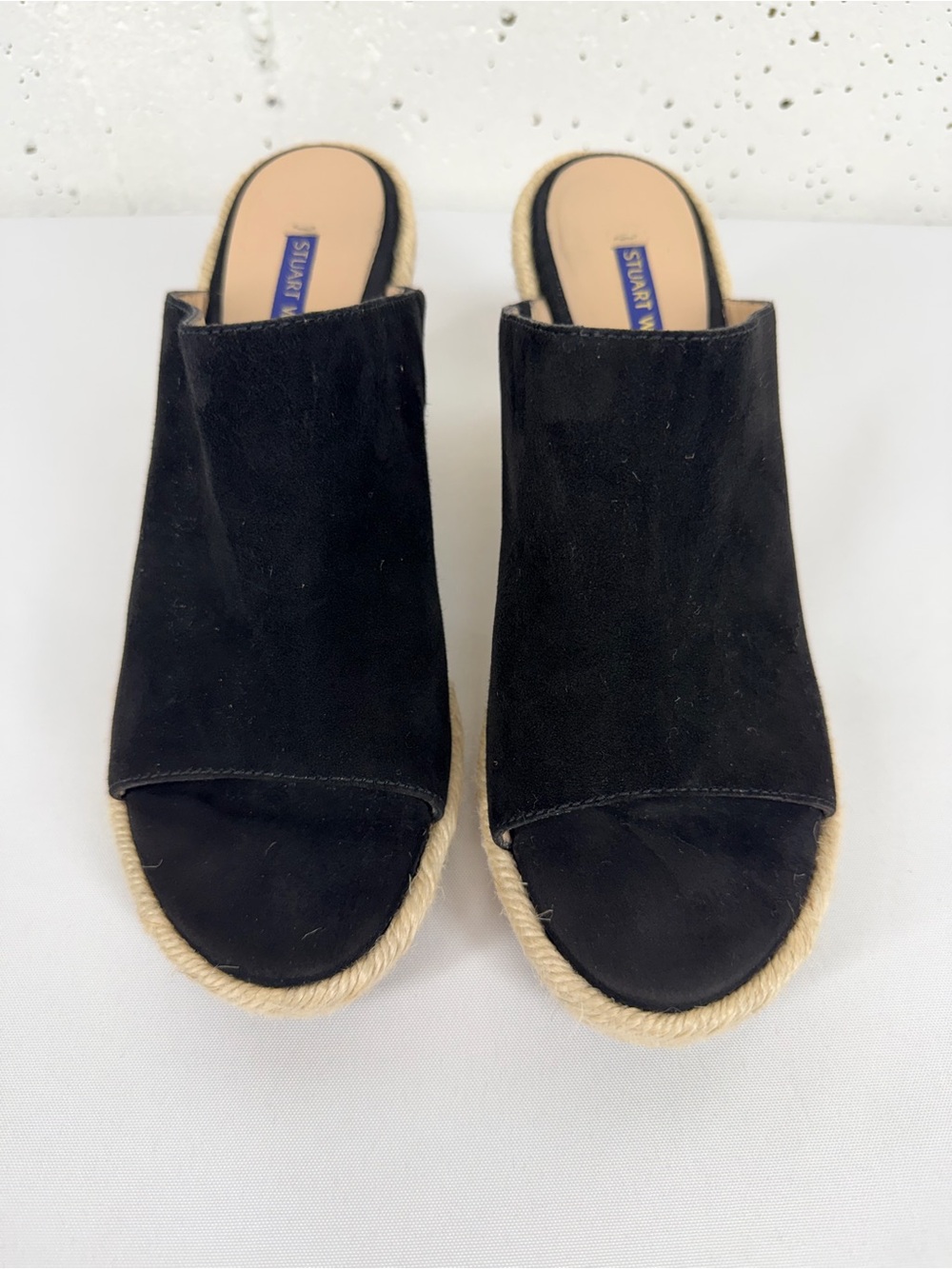 Stuart Weitzman Women’s size 7 Marabella Black Suede Raffia Wedge Heels - Picture 4 of 12